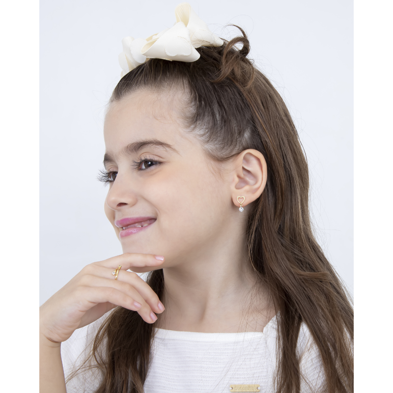 BRINCO INFANTIL CORAÇÃO VAZADO COM ZIRCÔNIA BANHADO EM OURO
