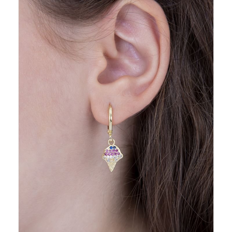 BRINCO INFANTIL SORVETINHO COLORIDO CRAVEJADO BANHADO EM OURO