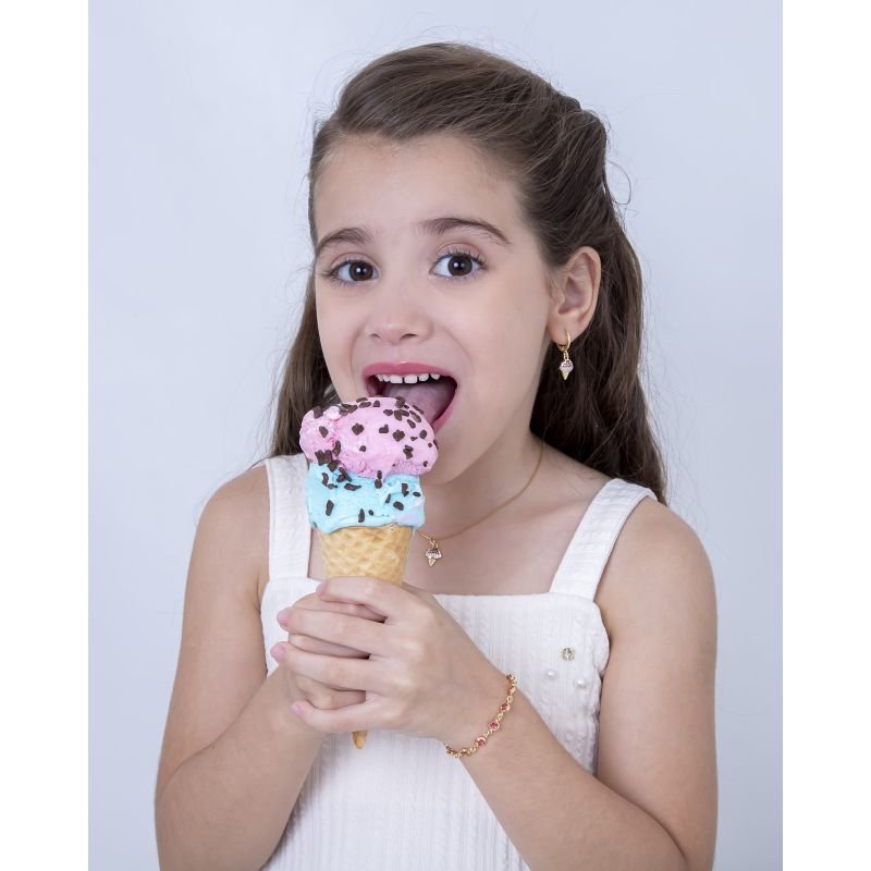 BRINCO INFANTIL SORVETINHO COLORIDO CRAVEJADO BANHADO EM OURO