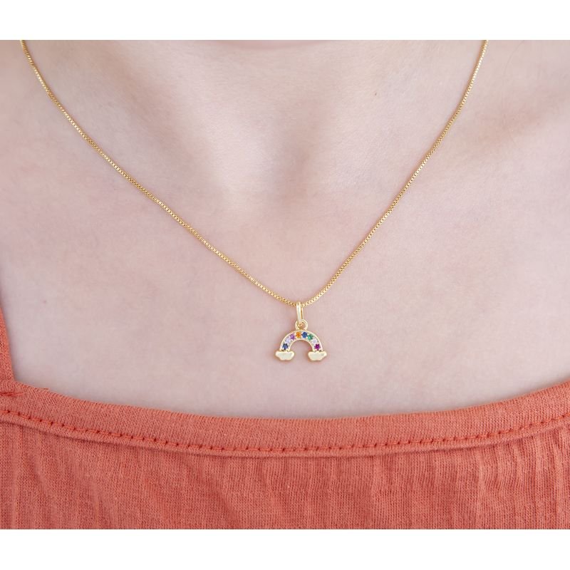 COLAR INFANTIL ARCO-ÍRIS COLORIDO CRAVEJADO BANHADO EM OURO