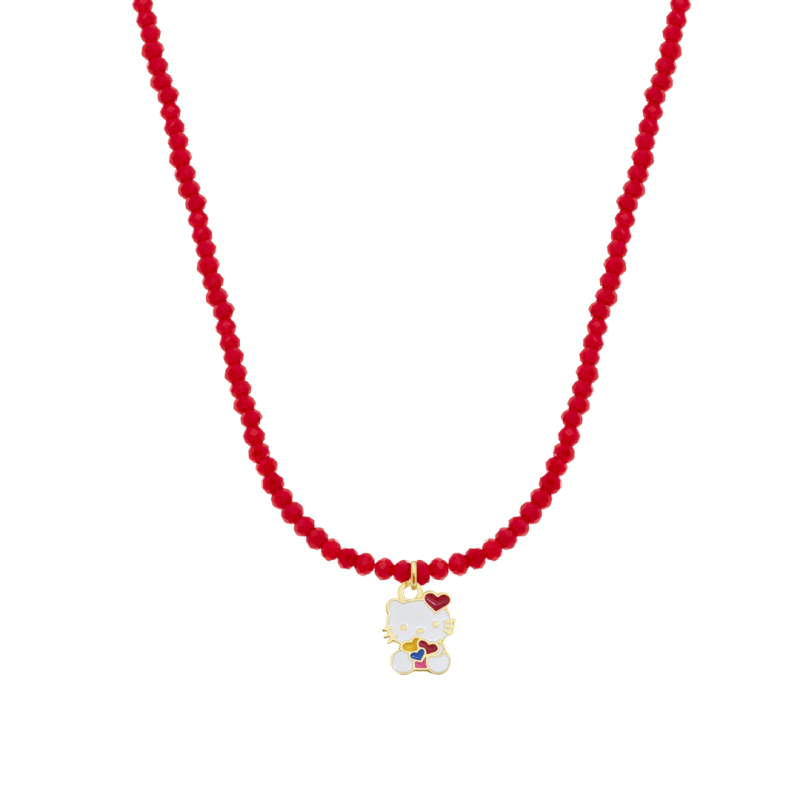COLAR INFANTIL EM CRISTAIZINHOS COM PINGENTE DE GATINHA RESINADA
