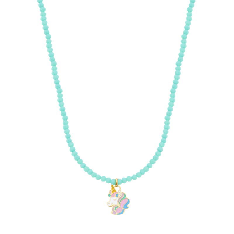 COLAR INFANTIL EM CRISTAIZINHOS COM PINGENTE DE UNICÓRNIO RESINADO