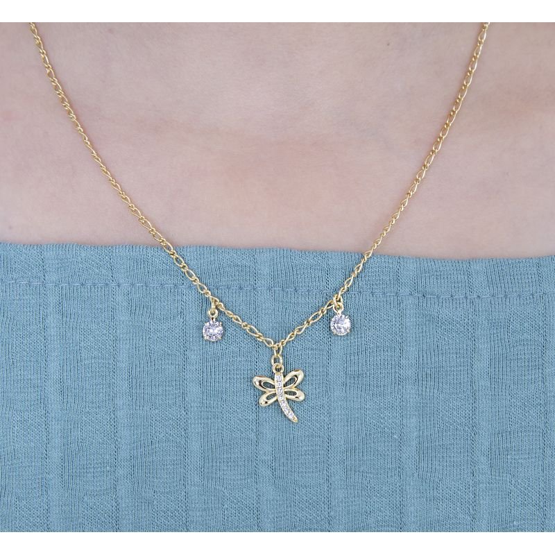 COLAR INFANTIL LIBÉLULA CRAVEJADA COM MICRO ZIRCÔNIAS – BANHADO EM OURO