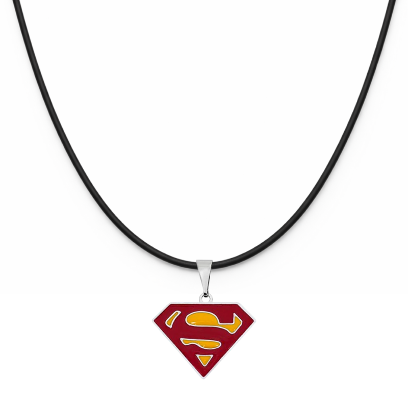 COLAR INFANTIL RESINADO ESTILO HERÓI PARA MENINOS – CORDÃO EM COURO SINTÉTICO PRETO