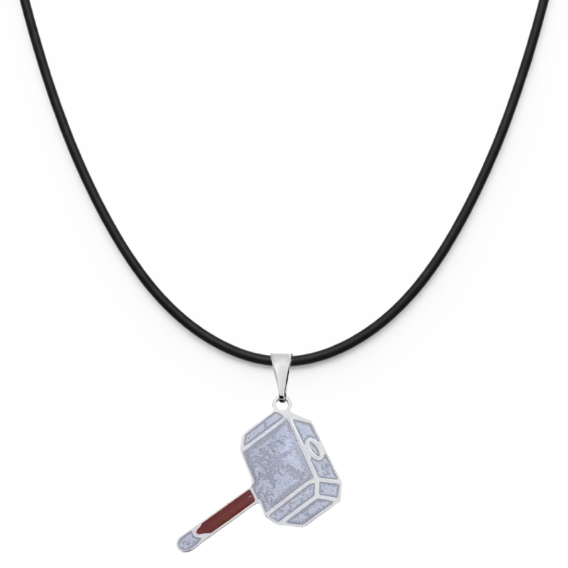 COLAR INFANTIL RESINADO MARTELO PARA MENINOS – CORDÃO EM COURO SINTÉTICO PRETO