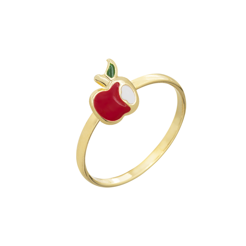 CONJUNTO INFANTIL BRINCO E ANEL MAÇÃZINHA RESINADOS BANHADO EM OURO