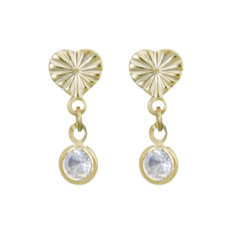 CONJUNTO INFANTIL BRINCO E COLAR CORAÇÃO DIAMANTADO COM PEDRA BANHADO A OURO