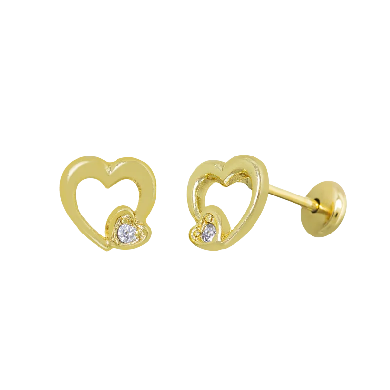 CONJUNTO INFANTIL BRINCO E PULSEIRA CORAÇÃO COM PEDRINHAS BANHADO EM OURO