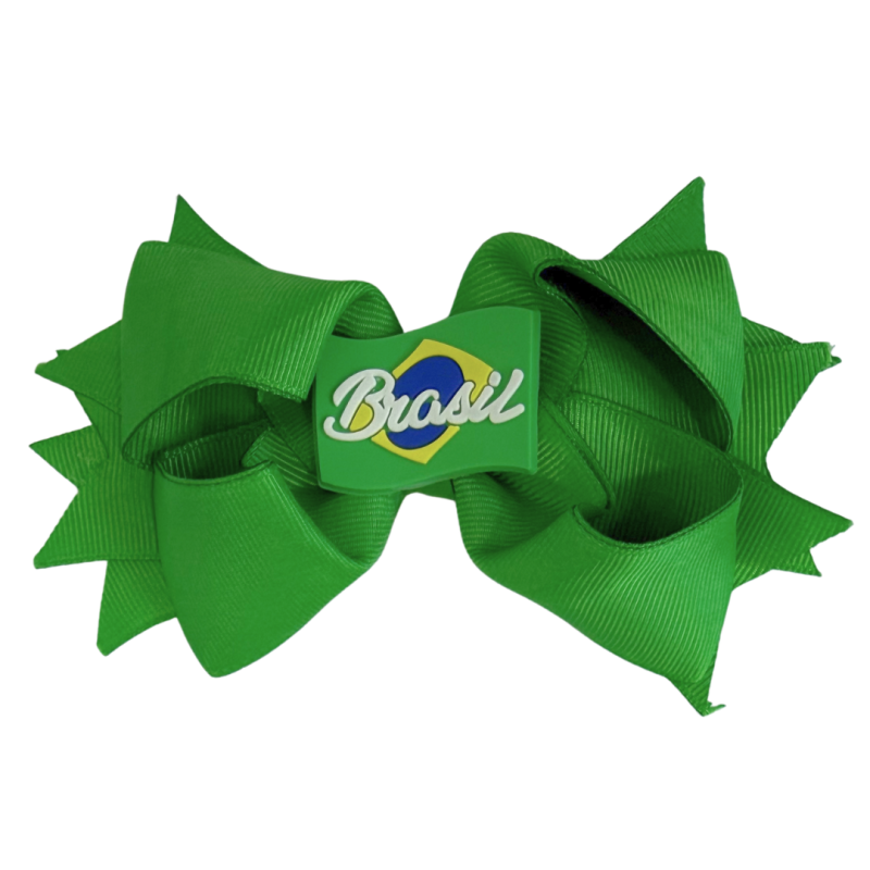 CONJUNTO INFANTIL COPA BRASIL – PRESILHA DE LAÇO BANDEIRA COM PULSEIRAS DE PÉROLAS