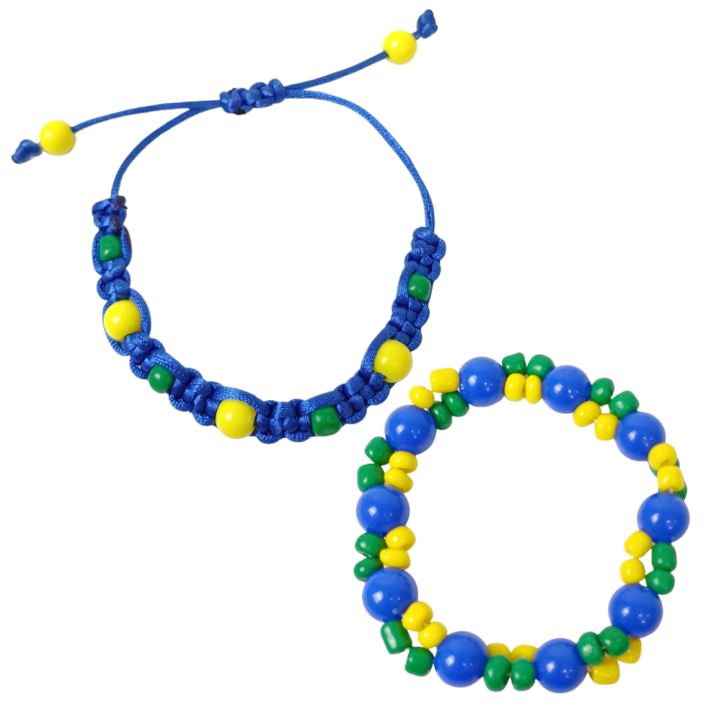 CONJUNTO INFANTIL COPA DO BRASIL - PULSEIRAS EM MACRAMÊ E MIÇANGAS