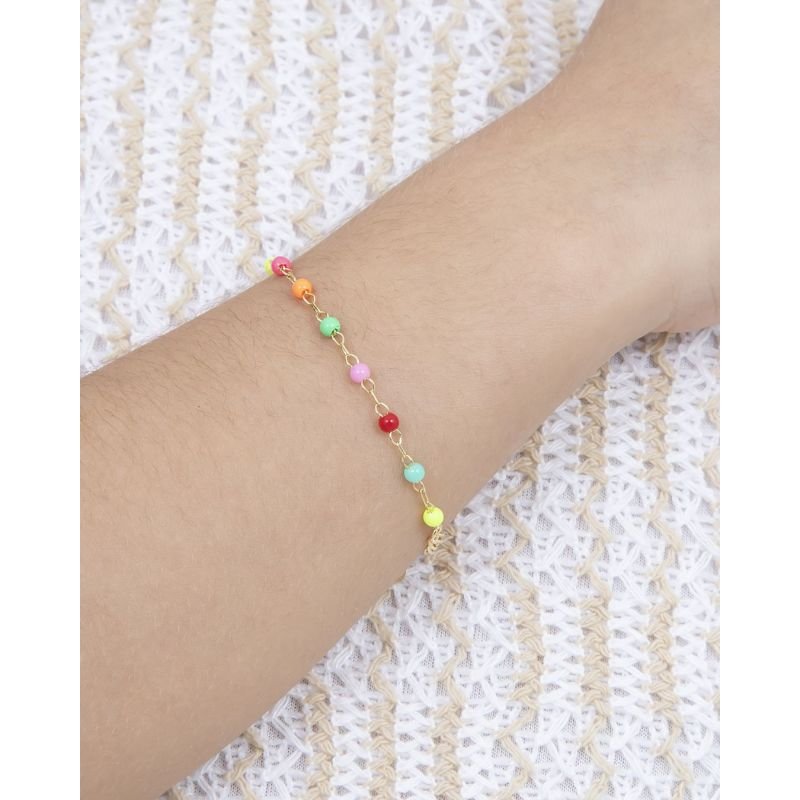 PULSEIRA INFANTIL BOLINHAS COLORIDA BANHADO EM OURO