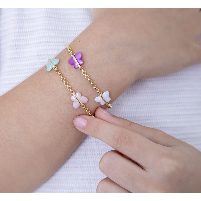 PULSEIRA INFANTIL BORBOLETAS COLORIDAS BANHADA EM OURO