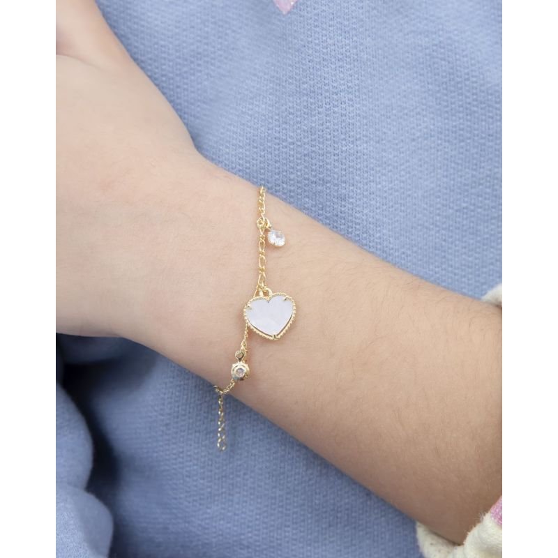 PULSEIRA INFANTIL CORAÇÃO E ZIRCÔNIA BANHADO EM OURO