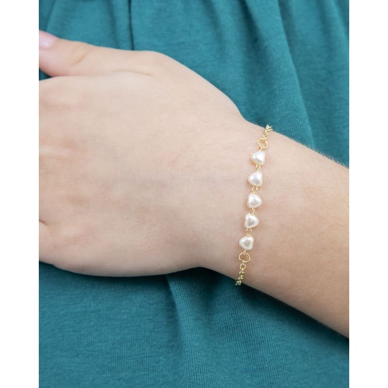 PULSEIRA INFANTIL CORAÇÃOZINHO DE PÉROLA BANHADO EM OURO