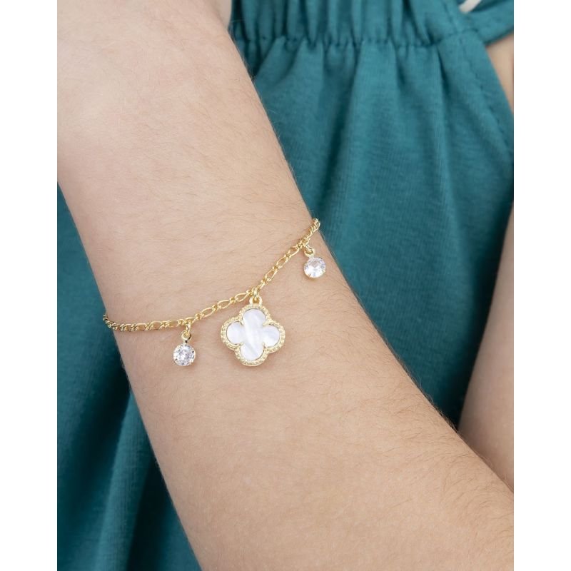 PULSEIRA INFANTIL TREVO E ZIRCÔNIA BANHADO EM OURO